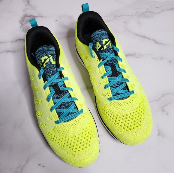 APL Mens Techloom Pro Sneakers Size 9.5 Neon Yellow Energy Black Aqua - Picture 2 of 6